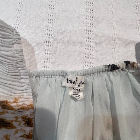 Floral light green pleated blouse size M - Picture 5 of 5